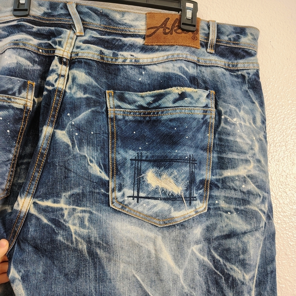 AKOO Empire Men’s Denim Shorts Size 44 – Distressed Acid Wash – Missing Button - Picture 15 of 16